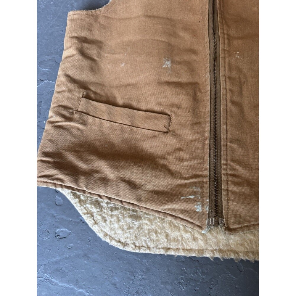 Vintage CARHARTT USA Mens 2XL XXL Brown Canvas Shearling Fleece Sherpa Vest - Picture 5 of 5